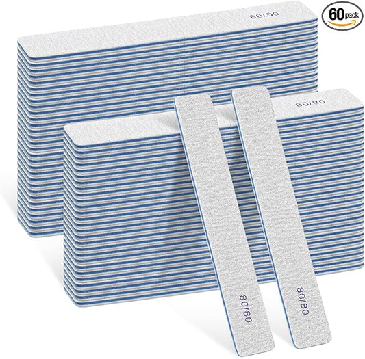 60 PCS 80/80 Grit Nail Files, Professional Double Sided Acrylic Nails Emery Boards for Acrylic Nails, Fake Nails, Manicure Tools