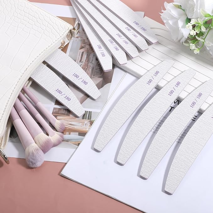 150 Pcs 100/180 Grits Nail Files, Doubled Sided Emery Boards Reusable Nail Files Manicure Tools for Acrylic Natural Toenails Home and Salon