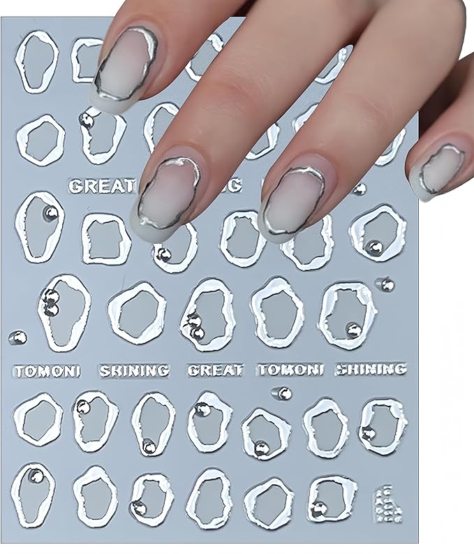 Irregular Bronzing Nail Art Stickers Gold Silver Square Frame Nail Stickers with Rhinestone 5D Self Adhesive Nail Designs Decals Simple Nail Art Stickers for Women Girls Nail DIY Decoration 2 Sheet