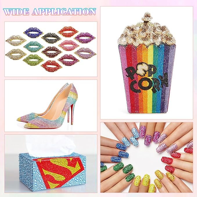 12600Pcs Resin Rhinestones for Bedazzling with B7000 Jewelry Glue, Multicolor 4mm Flatback Gems Rhinestones for Crafting, Clothing Tumblers Mugs Shoes Fabric Decor Nail Art