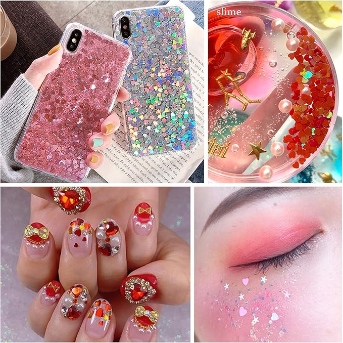36 Colors Heart Glitter Nail Art Sequins, EBANKU Holographic Heart Shaped Nail Sequin Laser Heart Nail Art Flake Glitter Decals for Face Eyes Nail Art Decoration DIY Craft (3 Boxes)
