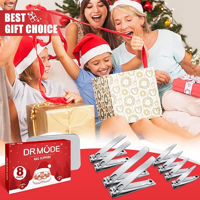 DRMODE Finger Nail Clippers Adult - Christmas Stocking Stuffers 8 Pack Nail Clippers Bulk for Men Women Sharp Travel Toenail Clippers and Fingernail Clipper Set Curved Cutter Trimmer with Nail File