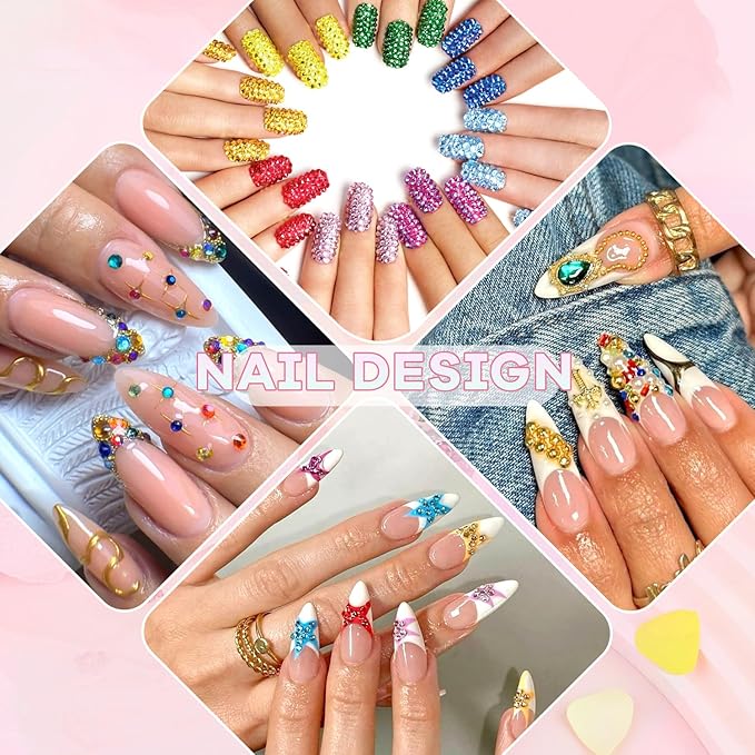 4200Pcs Small Glass Crystal Rhinestones for Nail Art with 15ML Nails Rhinestone Glue, Colorful SS3-SS10 Flatback Bedazzling Gems, Nail Rhinestones and Gems Charms for Acrylic Tips Manicure Decor