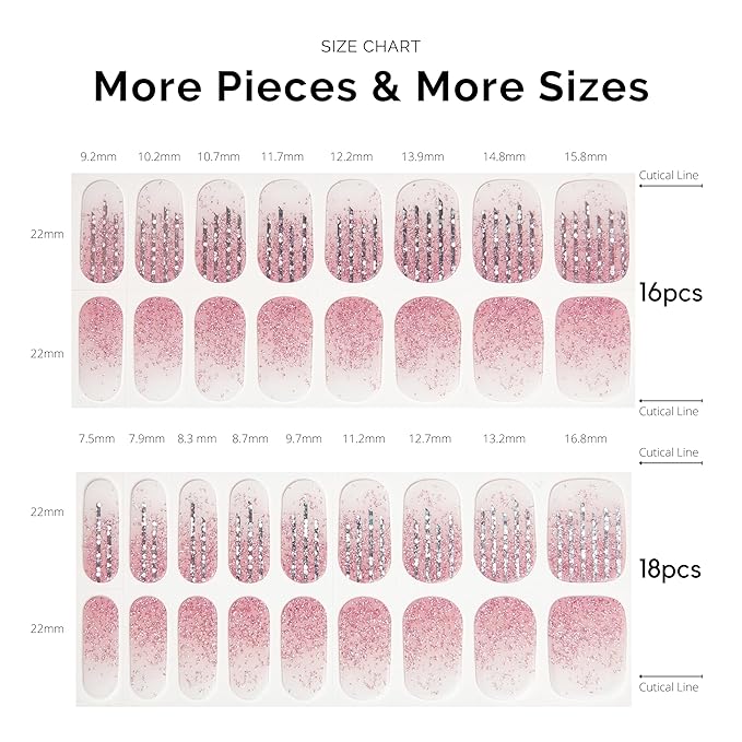NAILOG Semi Cured Gel Strips, 34 pcs Salon-Quality Stickers, Long Lasting Wraps for Women With Soft Gel Finish (Pink Lane)