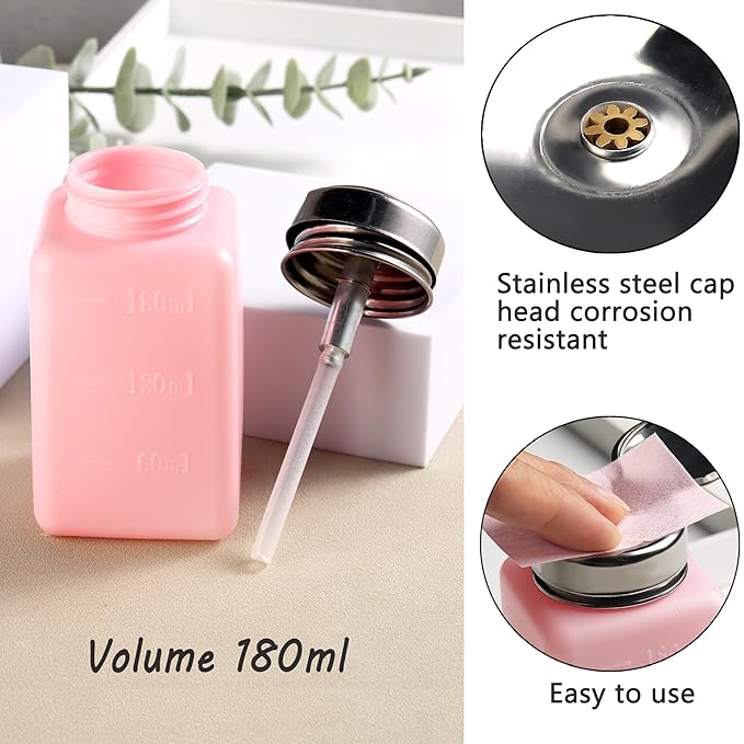 Pump Dispenser 180ml Metal Push Down 200Pcs Lint Free Nail Wipes Alcohol Eye Makeup Remover Empty Bottle for Nail Polish Remover