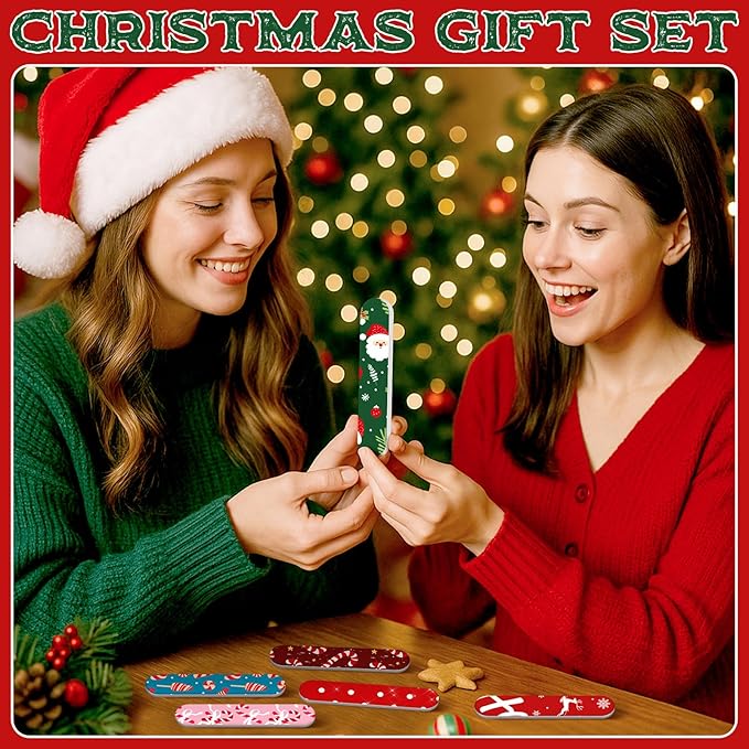 50 Pcs Christmas Mini Nail File Gifts Bulk for Women Candy Cane Double Sided Emery Boards Small Xmas Party Favors Thank You Gifts Manicure Tools for Employee Staff Coworker Appreciation