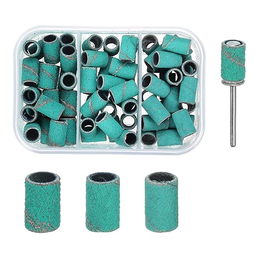 HARFINGTON 76pcs Small Sanding Bands 80/120/180 Grit for Nail Drill Bits Mini Sanding Band with 2.35mm Mandrel for Nails Gel Manicures Green