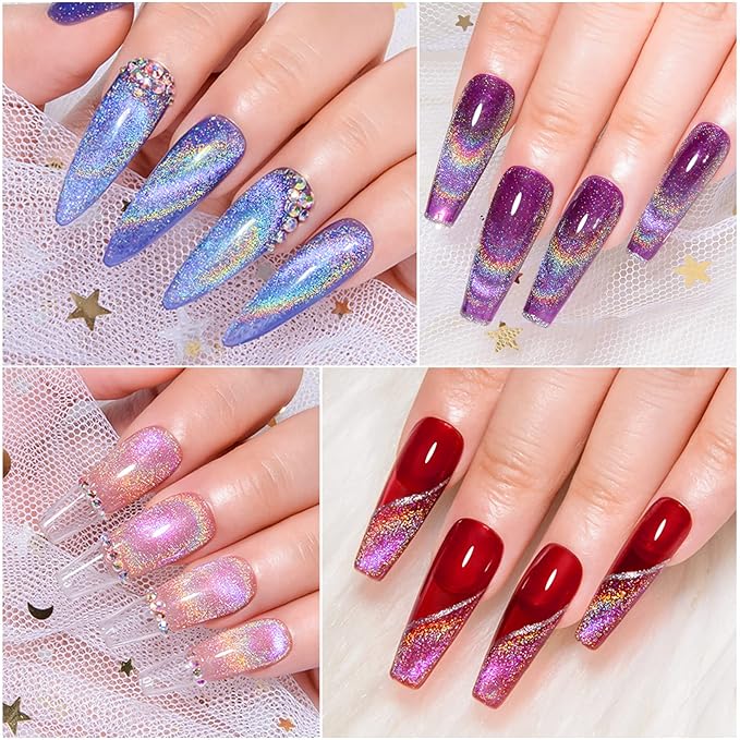 MEET ACROSS Rainbow Cat Eye Gel Nail Polish 5 Colors Jelly Magnetic Cat Eye Gel Nail Polish Set Soak Off UV LED Light Nail Kit Gift Box with Free Magnet Stick for Home DIY Manicure Varnish Art Design