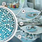 Plastic Serving Tray with Handles, CircleOttoman Tray, Sticker Tray with Leaf - Image 7