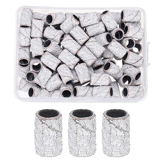 HARFINGTON 100pcs Small Sanding Bands 80 Grit for Nail Drill Bits Mini Sanding Band for Nails Gel Manicures White