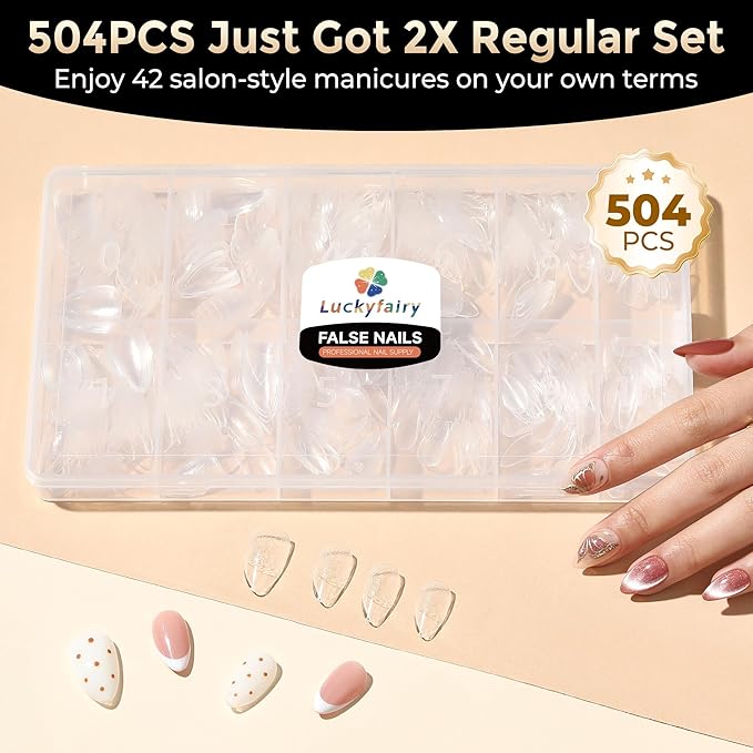 Short Almond Nail Tips: 504pcs Soft Gel Nail Tips Pre Etched Short Fake Nails, Half Matte Full Cover Clear Press on Nails for Nail Extension DIY Home, 12 Sizes Acrylic Gelly Tips