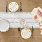 Macrame Style Boho Table Runner, 12x48 Inch White | Woven Boho Table Runner - Image 4