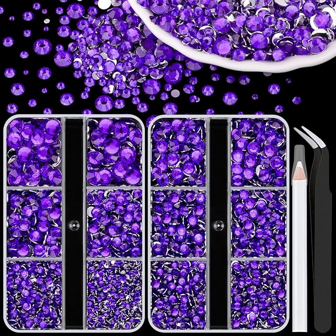 Resin Rhinestones for Crafting, 2 Boxeses Purple Multi Sizes Flatback Bedazzling Crystals for Crafts Nail Art Deco, Non Hotfix Gems Charms for Tumbler Shoes Clothing Fabric Face Makeup