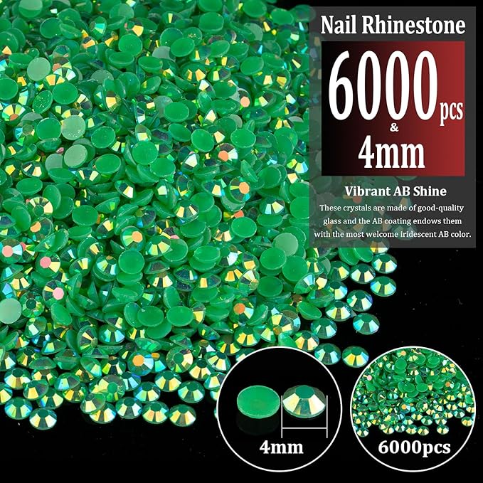 6000pcs 4mm Resin Rhinestones Bulk, Dark Green AB Flatback Round Jelly Rhinestones Bedazzling Non Hotfix Crystal Gems Large Quantity Wholesale for DIY Crafts Clothes Tumblers Face Makeup Manicure