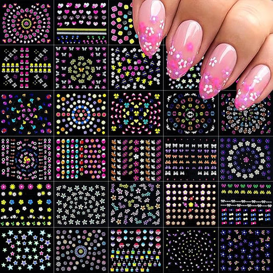30 Sheets Flowers Nail Art Sticker Decals 3D Self-Adhesive Flower Nails Sticker for Nail Art Colorful Cute Butterfly Stars Nail Art Design Decoration Accessories for Women DIY Acrylic Nail