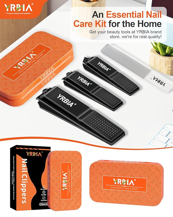 Nail Clippers with Glass Nail File, YRBIA 4 Piece Ultra Sharp Nail Clipper Set, Professional Fingernail & Toenail Clippers Nail Cutter for Men and Women (Black)