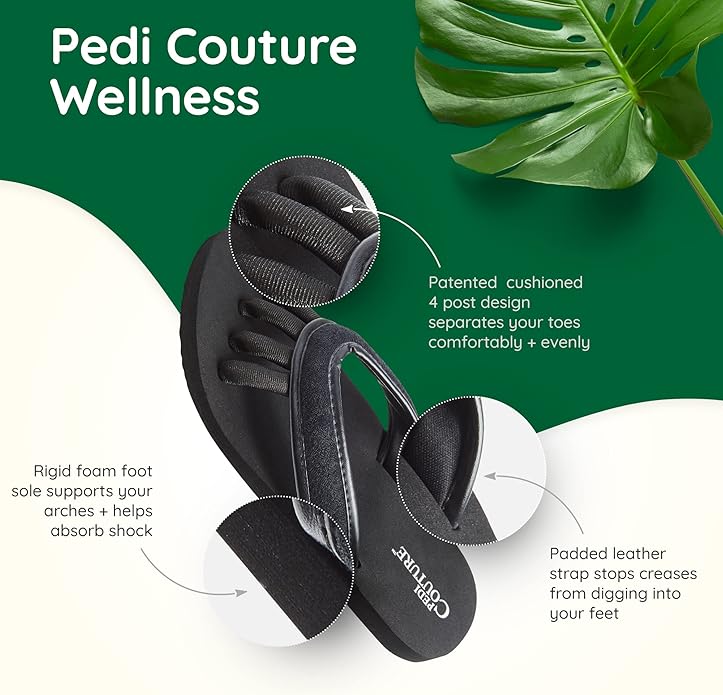 Pedi Couture Pedicure Sandals with Built In Toe Separators for Women - Comfortable Spa Style Flip Flops for Home, Salon, Yoga & Gym Use
