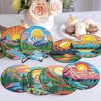 Ekuxom 8 PCS Sunset Diamond Art Coasters Kits- Landscape Diamond Painting - Image 4
