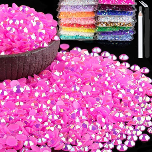 15000pcs 2mm Resin Rhinestones Bulk, Hot Pink AB Flatback Round Jelly Rhinestones Bedazzling Non Hotfix Crystal Gems Large Quantity Wholesale for DIY Crafts Clothes Tumblers Face Makeup Manicure