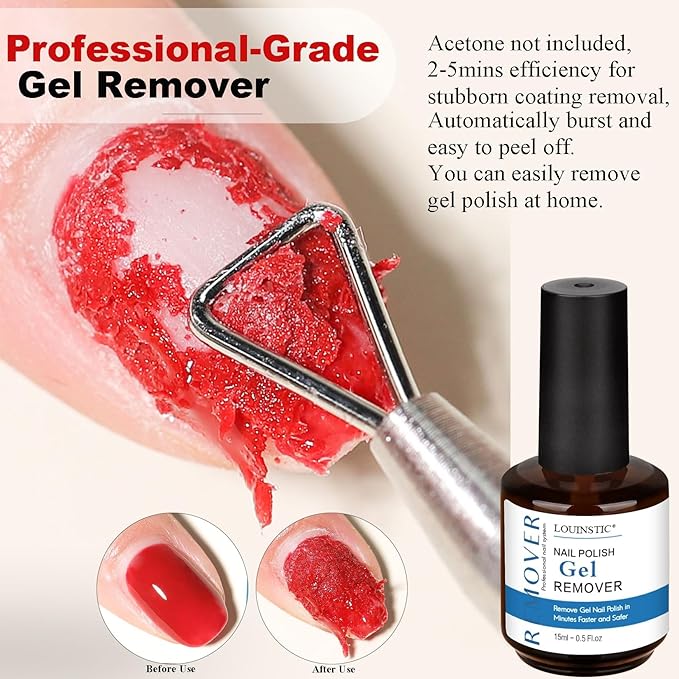 LOUINSTIC Nail Gel Polish Remover – 3 Pcs with Nail File – Non-Irritating, No Damage, Easy to Use at Home(15ml/0.5oz)