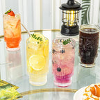 SoulTimes 4 Pack Large 16oz Ribbed Glassware Set, Flower Design Stackable Glass - Image 3