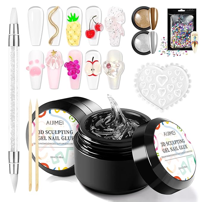 2Pcs 3D Sculpting Nail Gel & Chrome Nail Powder Kit: Unleash Your Creativity with Stunning 3D Designs & Dazzling Chrome Finishes 3D Molding Gel and Chrome PowderGel for NailsArt(40ml 1.36oz)
