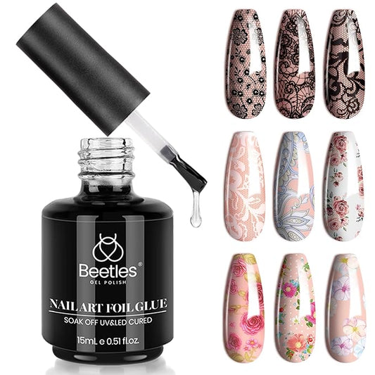 Beetles 15ml Nail Foil Glue, Foil Transfer Gel for Nails Stickers Transfer Nail Art Gel Nail Polish Soak Off LED Lamp Required Manicure DIY at Home Fall Nail Gifts for Women