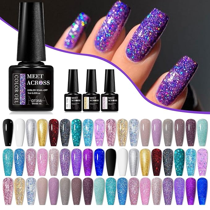 MEET ACROSS Gel Nail Polish Set,Gel Nail Kit Art Design Soak Off UV LED,Nail Art Design Gifts for Women (Set-10, 30PCS)