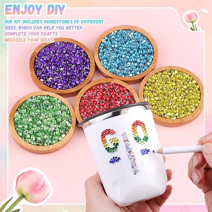 12600Pcs Resin Rhinestones for Bedazzling with 3Pcs B7000 Jewelry Glue, Multicolor 4mm Flatback Gems Rhinestones for Crafting, Clothing Tumblers Mugs Shoes Fabric Decor Nail Art