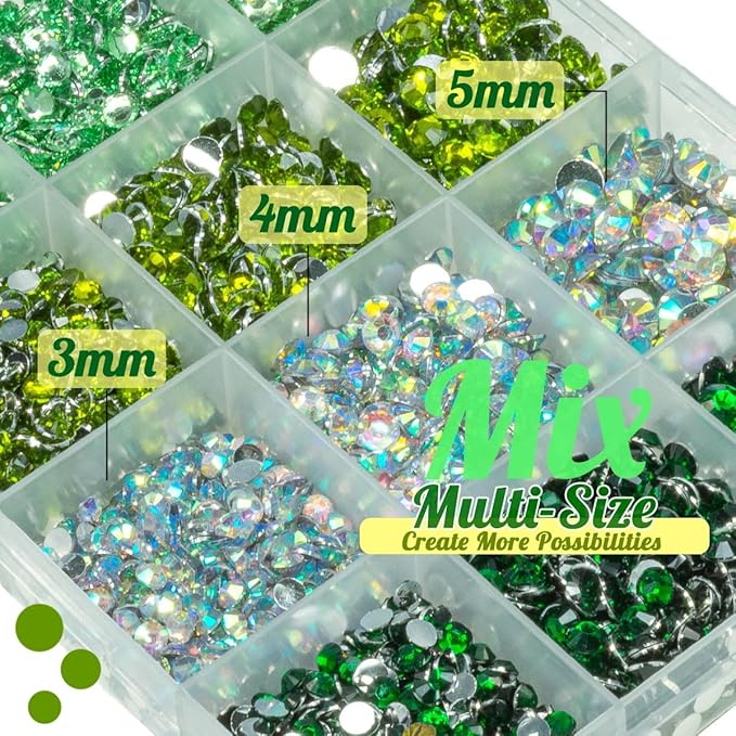 Resin Rhinestones for Crafting 3mm 4mm 5mm 4 Color Light Green Olive Green Emerald Green AB Flatback Crystal Resin Gems Stones Bulk Crystals Diamonds for Nails Face Makeup Tumblers DIY Crafts