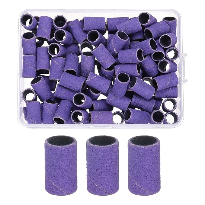 HARFINGTON 100pcs Small Sanding Bands 180 Grit for Nail Drill Bits Mini Sanding Band for Nails Gel Manicures Purple