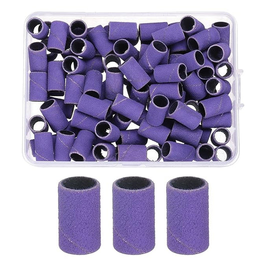 HARFINGTON 100pcs Small Sanding Bands 180 Grit for Nail Drill Bits Mini Sanding Band for Nails Gel Manicures Purple