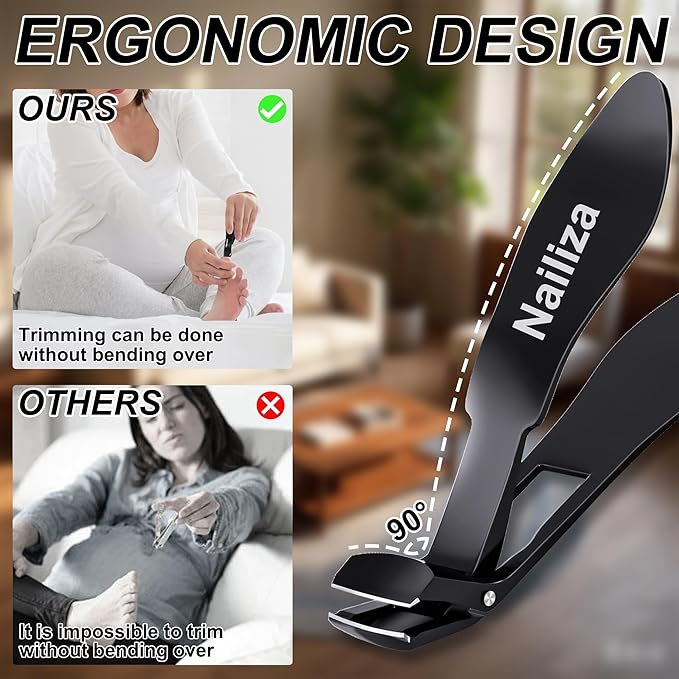 Nail Clippers for Seniors Thick Nails, Angled Head & Long Handled Toenail Clippers for Thick Toenails, Edgy Wide Jaw Toe Nail Clippers Cutter, Heavy Duty Professional Fingernail Clipper for Men Women