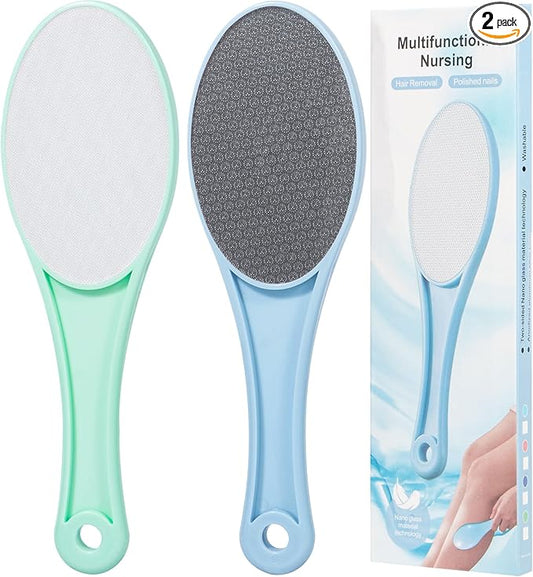 Nano Glass Foot File Callus Remover, 2 Pcs Hard and Dead Skin Remover for Feet, Double Sided Foot Scrubber Hygienic Pedicure Tool, Hair Eraser for Softer & Smoother Feet Hands, Green Blue Random Glass