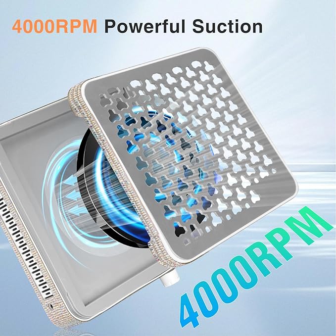 Rechargeable Nail Dust Collector, 10-Gear Powerful Cordless Nail Fan Dust Collector for Nails Vacuum Duster Professional Dust Collector for Nail Tech