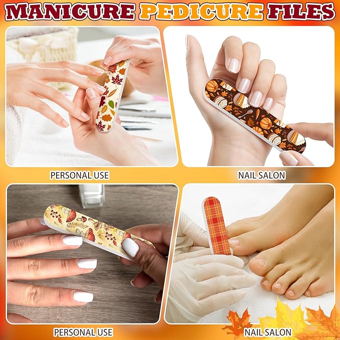 50 Pcs Fall Mini Nail Files Thanksgiving Gifts for Women Double Sided Pumpkin Nail Files Bulk Mini Autumn Harvest Emery Board Manicure Tools for Thanksgiving Party Supplies
