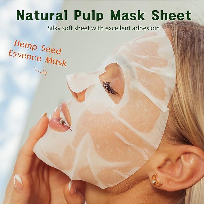 Purederm Hemp Seed Essence Mask (12 Pack) – Hemp Seed Oil, Collagen, and Vitamin E Effectively, Moisturize and Soothe the Skin