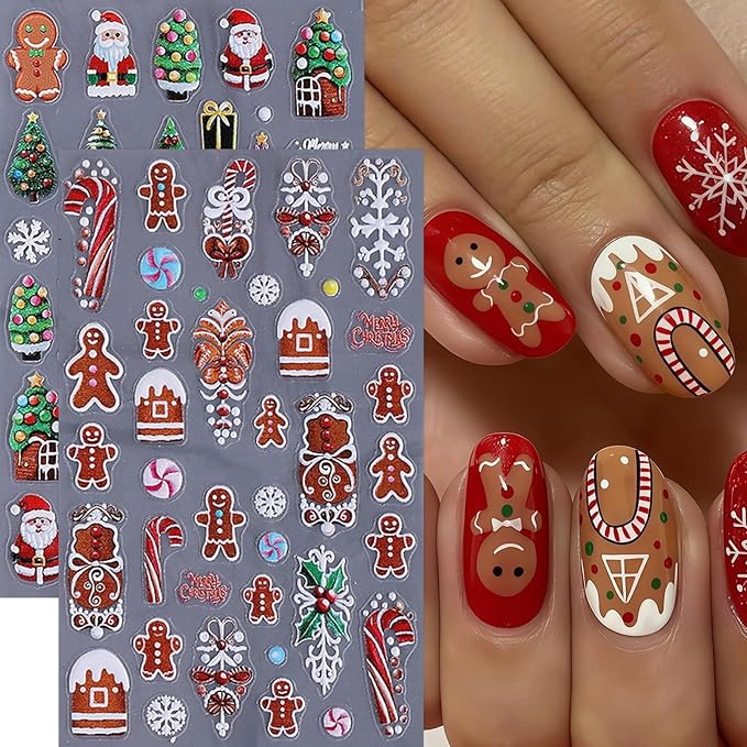 4 Sheets Christmas Nail Art Stickers Decals 5D Micro Embossed Nail Stickers for Nail Art Snowman Snowflakes Christmas Tree Cute Santa Claus Nail Decor Supplies Holiday Manicure Accessories for Women