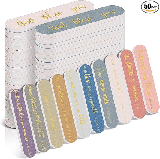 50 Pack Christian Gifts for Women Bulk Bible Verse Scripture Nail Files Christian Religious Party Emery Boards Employee Appreciation Gifts for Team Staff Coworkers Teachers
