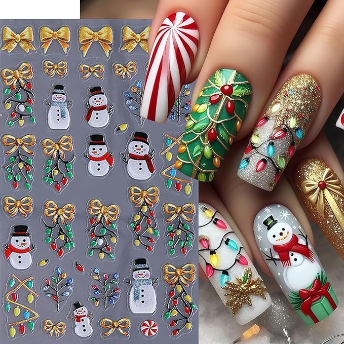 4 Sheets Christmas Nail Art Stickers Decals 5D Micro Embossed Nail Stickers for Nail Art Snowman Snowflakes Christmas Tree Cute Santa Claus Nail Decor Supplies Holiday Manicure Accessories for Women