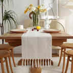 Wracra Rustic Linen Table Runner, Ivory Table Runners 90 inches Long | Raised - Image 5