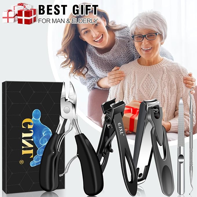 Toenail Clippers for Seniors Thick Nails - Stocking Stuffers Gifts for Men 17mm & 37mm Wide Jaw Nail Clippers, No Splash Nail Clippers w Catcher for Women