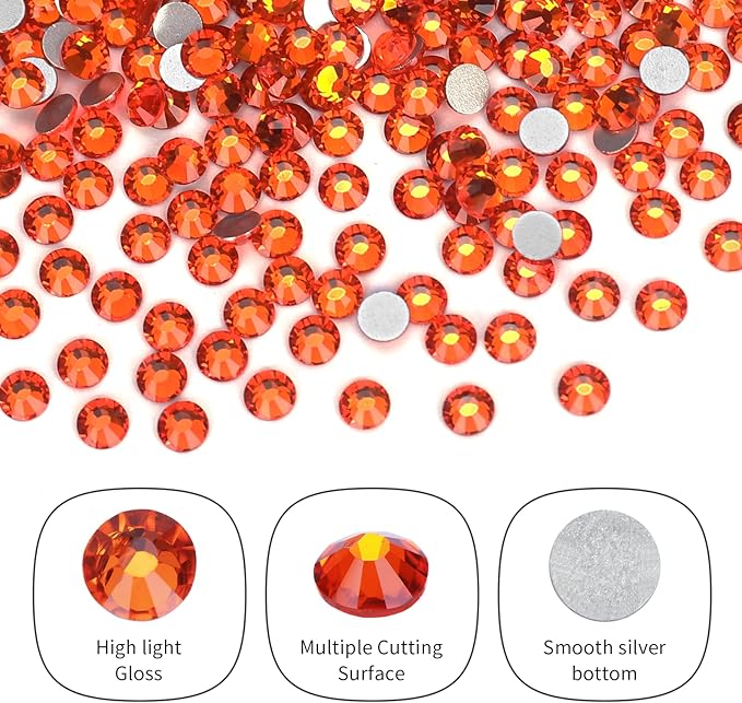 10000PCS Orange Rhinestones Bulk, Flat Back Crystal Glass Stone Round Gems,SS10, 2.7-2.9mm