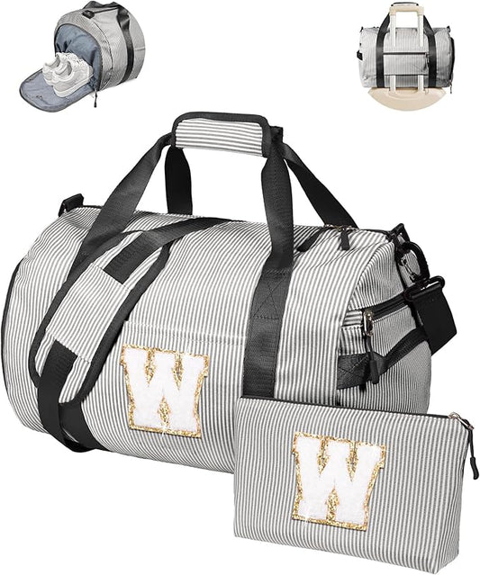 6 Year Old Girl Birthday Gifts, Girls Travel Duffle Bag, Kids Initial Overnight Bags with Shoe Compartment, Monogram Weekender Bag with Makeup Pouch, Gift Ideas for Niece Sister (Letter W)