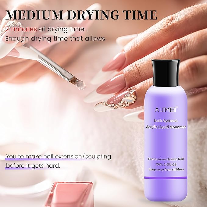 AIJIMEI Professional Acrylic Liquid Monomer and Brush Cleaner Set, 2.1 FL OZ Each, Acrylic Nail System Solution for Acrylic Nail Powders