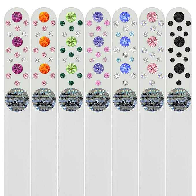 Mont Bleu Gift Set of 6 + 1 free Glass Nail Files hand decorated with crystals from Swarovski® | Hand Made, Czech Tempered Glass, Lifetime Guaranty