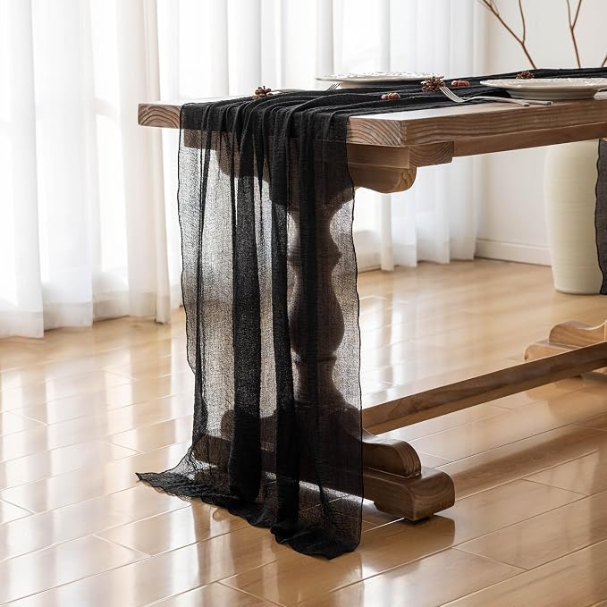 3Pcs Halloween Holiday Black Cheesecloth Table Runner 120 Inch - Image 3