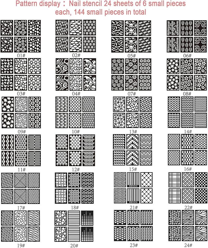 Reusable Nail Stencils for Nail Art - 144 Pieces with 72 Unique Designs, DIY French Tip Guides & Manicure Decals for Professional Salon-Quality Results at Home