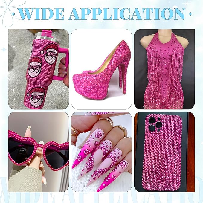 6000Pcs Resin Rhinestones for Bedazzling with 3Pcs B7000 Jewelry Glue, 1 Box Hot Pink Flatback Rhinestones for Crafting Crafts DIY, Crystals Gems for Clothing Shoes Tumblers Nail Art Makeup