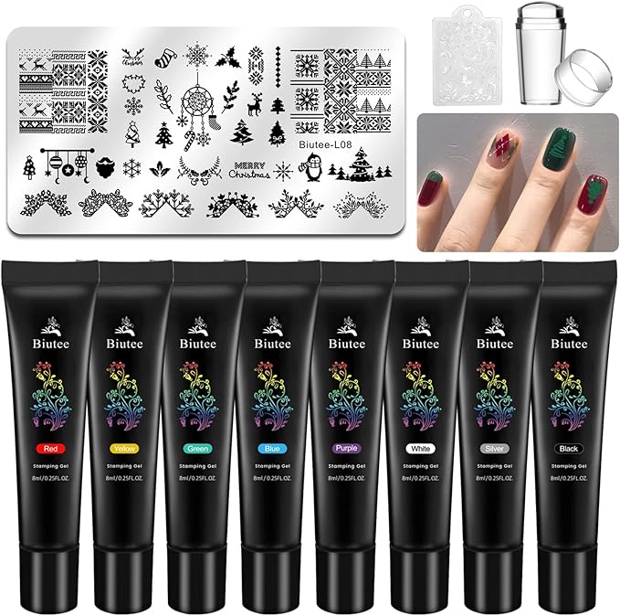 Biutee Nail Stamping Plates set 8 pcs Nail stamping polish gel 10pcs Templates with stamper Nail Art Plates set Valentine Nail Plates animal flower Rose design
